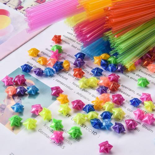 折星星吸管diy手工编织糖果色幸运星半透明塑料叠玫瑰花漂流瓶纸