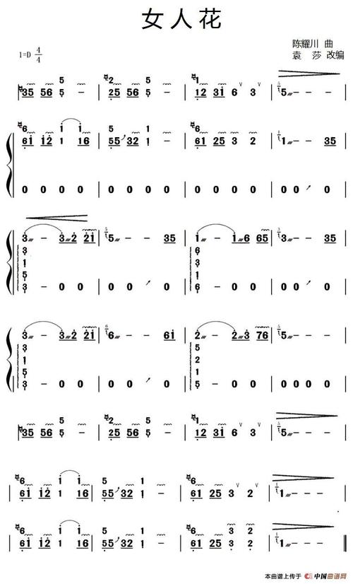 曲谱名女人花袁莎改编版古筝谱
