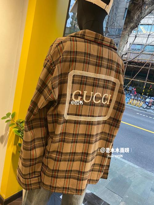 男女同款 睡衣风 格子刺绣衬衣外套_格子_刺绣_睡衣_外套_衬衫_古驰