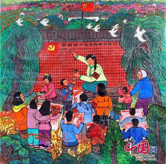 成都简阳市:农民画绘党史 迎接建党100周年