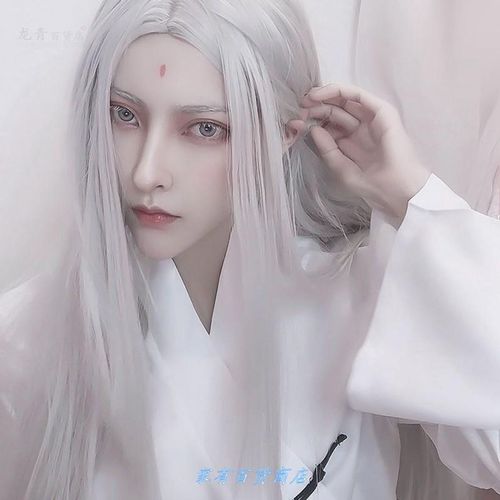 cosplay古风男妆容,cosplay古装男 汉服古装假发男cos古风发套全头套式长发伪娘中分长直发齐腰染色