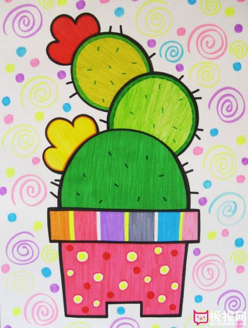 仙人掌儿童画,简单易画 的儿童画图片