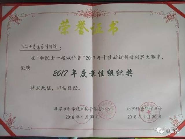 "最佳组织奖"荣誉证书