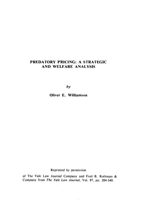 predatory pricing: a strategic and welfare analysis