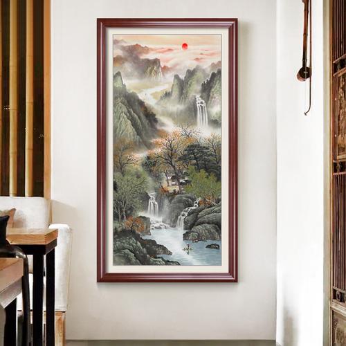 过道靠山玄关山水画装饰画聚宝盆迎客松挂画