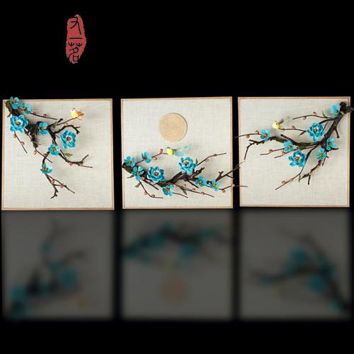 购客禅意复古创意手工天然干花树枝装饰画酒店新中式客厅背景挂画易购