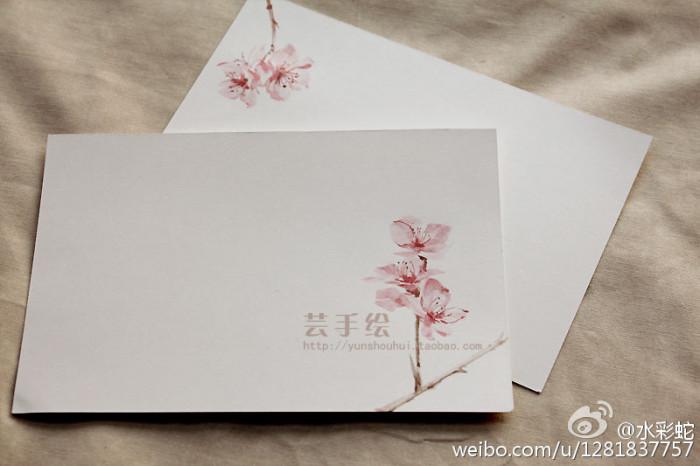 手绘水彩桃花卡片