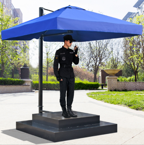不锈钢防滑站岗台 小区门口保安立岗遮阳伞 双层迎宾站台
