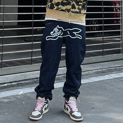 原色美式高街嘻哈飞狗马思唯同款牛仔裤潮牌vibe风直筒裤子男女