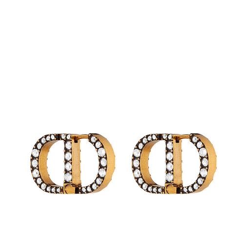 迪奥 2021秋冬新款 30 montaigne系列 女士镀金金属白色水晶cd标志