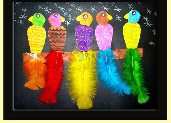 幼儿园手工彩色羽毛diy装饰饰品 儿童创意美术课程创意制作材料