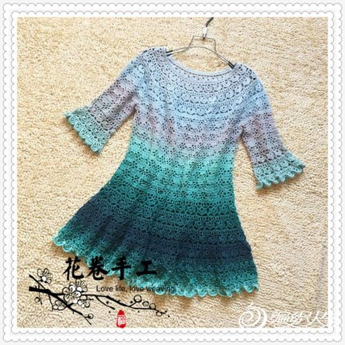 简易图解:原文:【花卷手工】~三环衣~从上往下钩的裙子