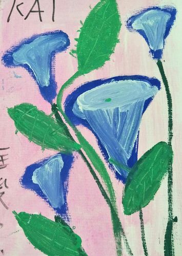 水粉画《鸡冠花》
