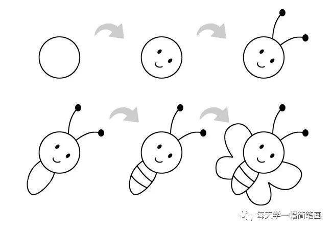 每天学一幅简笔画-蜜蜂简笔画画法步骤图片大全
