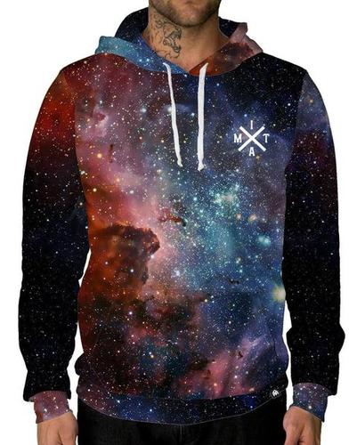 blue and red galaxy print hoodie