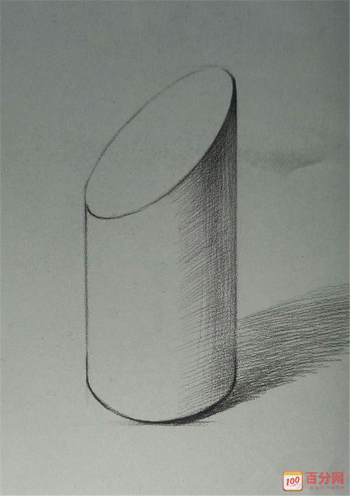 培训网 职业技能 手绘培训 切面圆柱的手绘画法步骤   画成功的斜切面