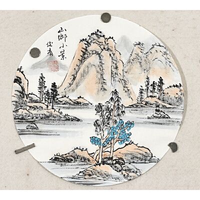 当代实力派画家周俊青小品圆心山水画gs01121