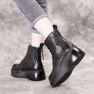 马丁靴女英伦风2021年新款女靴冬季加绒女鞋真皮靴子松糕厚底短靴