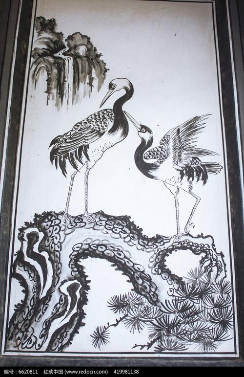 纳西族仙鹤青松壁画