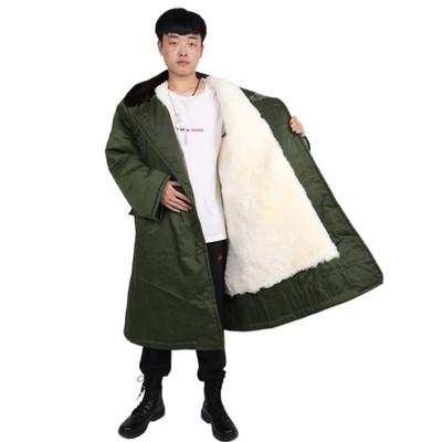 军大衣冬季加厚长款羊毛真毛一体保暖棉大衣登山保暖棉衣