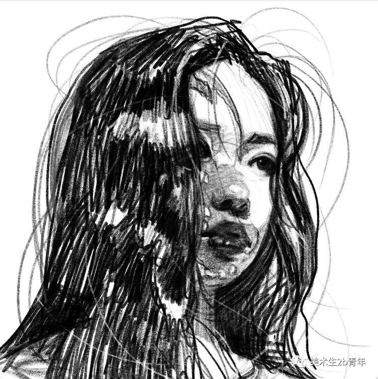 线性素描人物头像回归形体本质直击画面痛点