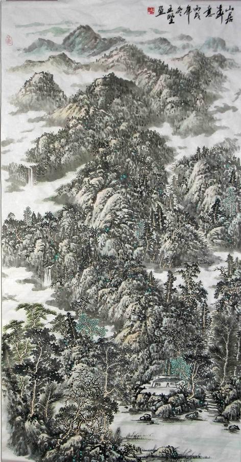 名家 王坚 山水 - 山居春意