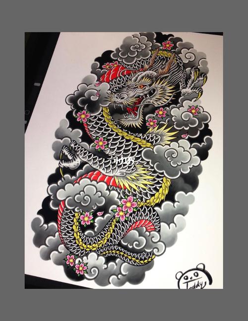 日式老传统龙纹身手稿参考分享
