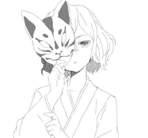 二次元面具头像男生头像黑白图片