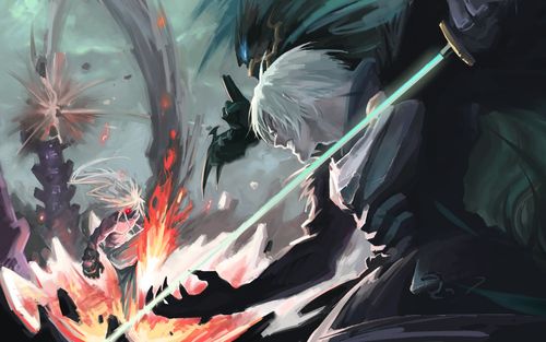 二张来自共创大赛的wtk绘制的参赛作品"鬼泣vs武极" 可用作pc桌面壁纸