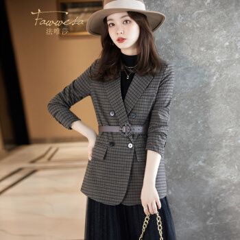 fawwesa轻奢品牌2021新款春秋格子复古小西装外套女秋冬西服感休闲