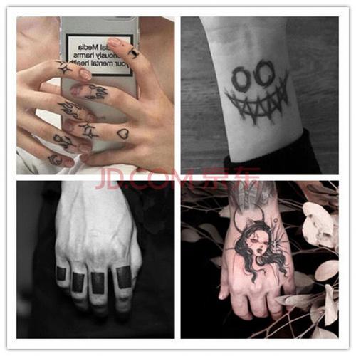 手指方块纹身贴 ins防水个性酷暗黑系潮男女霸气社会网红纹身 5鬼脸 5