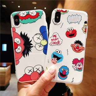 iphonex涂鸦手机壳苹果6s/7plus保护套情侣卡通芝麻街防摔边软壳