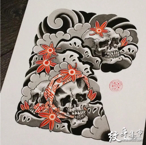 水浪半甲纹身手稿图案
