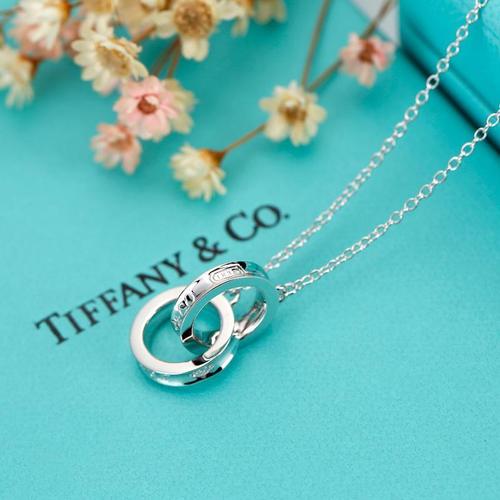 专柜tiffany/蒂芙尼925纯银项链双环吊坠锁骨链情侣款