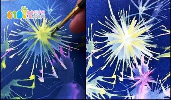国庆节diy制作 吹吸管画烟花