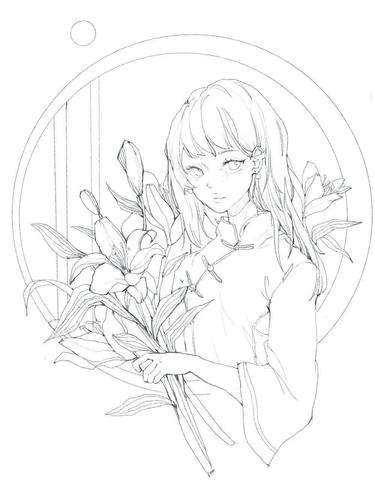 【黑白线稿】可爱动漫人物 线稿素材,临摹