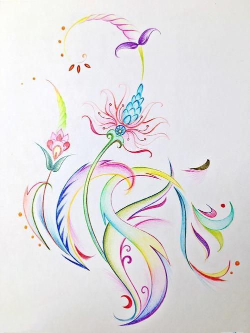 用感性的方式练习线条,凤尾花21,彩铅手绘教程