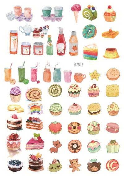 手帐贴纸手绘食物日常生活美食甜品蛋糕 相册日记diy装饰a5大贴画