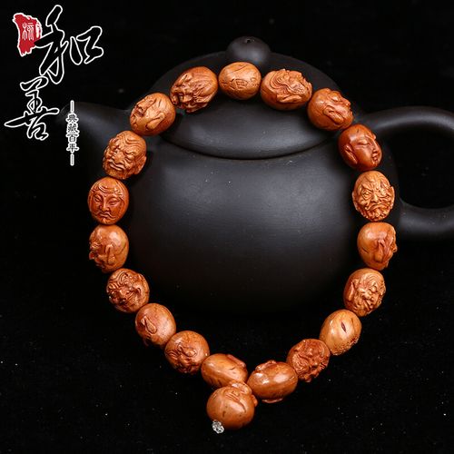 抖音网红同款龙纹桃核雕刻十八罗汉手串