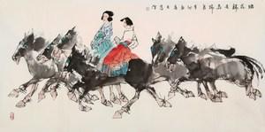 刘大为名人字画作品手绘四尺横幅踏花归去马蹄香赠荣宝斋收藏证