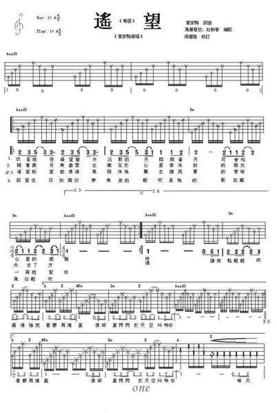 求beyond遥望的原版吉他谱