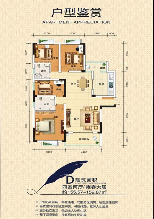 双湖湾户型图-4室2厅2卫-159m