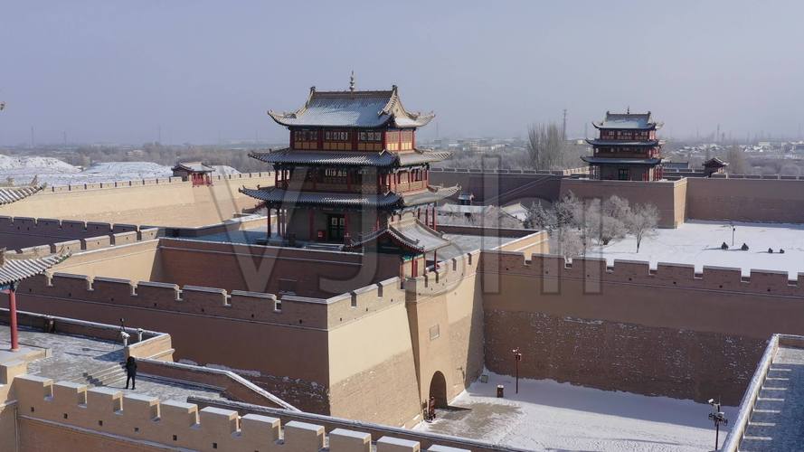 航拍嘉峪关关城雪景_3840x2160_高清视频素材下载(编号:5394297)_实拍