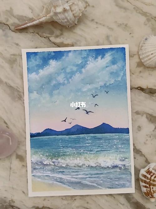 简单水彩画蔚蓝海滩_水彩画_蔚蓝_海滩_教程_铅笔_文化_绘画