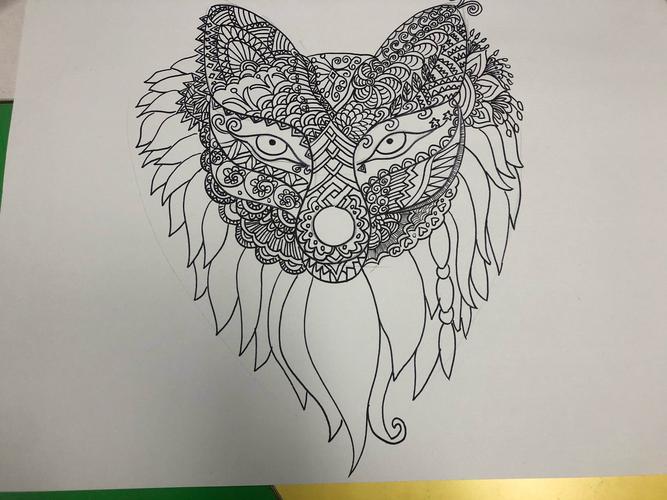 黑白线描儿童画《狼图腾》——儿童画高级课程9岁以上