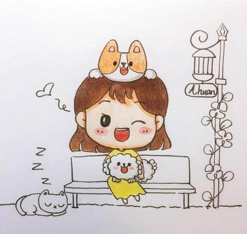 简笔画教程:小姑娘和小狗狗,还有转呼啦圈的小猫,太可爱了