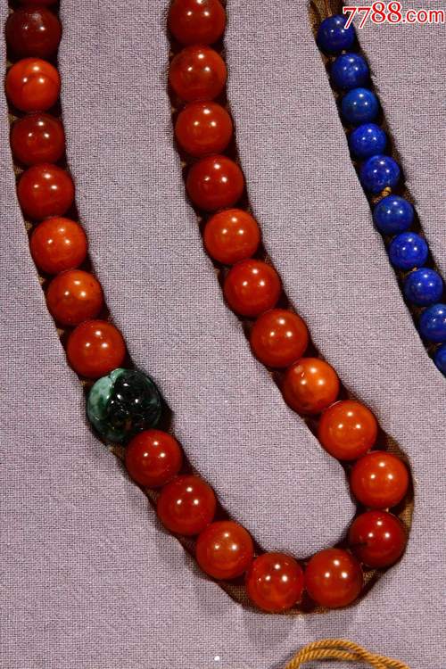 清代:南红朝珠手链挂件一盘1-玛瑙/宝石手串-7788文玩