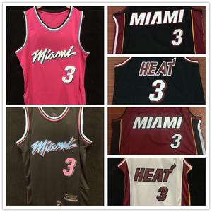 迈阿密热火队 3号韦德球衣 刺绣复古黑红城市粉色球迷版sw男女