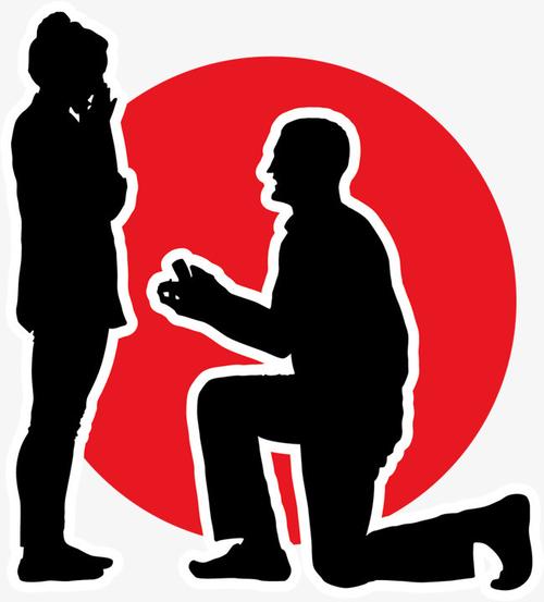 情人节表白节手绘单膝下跪求婚情侣