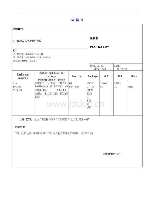 国贸外贸出口所有单据模板.doc